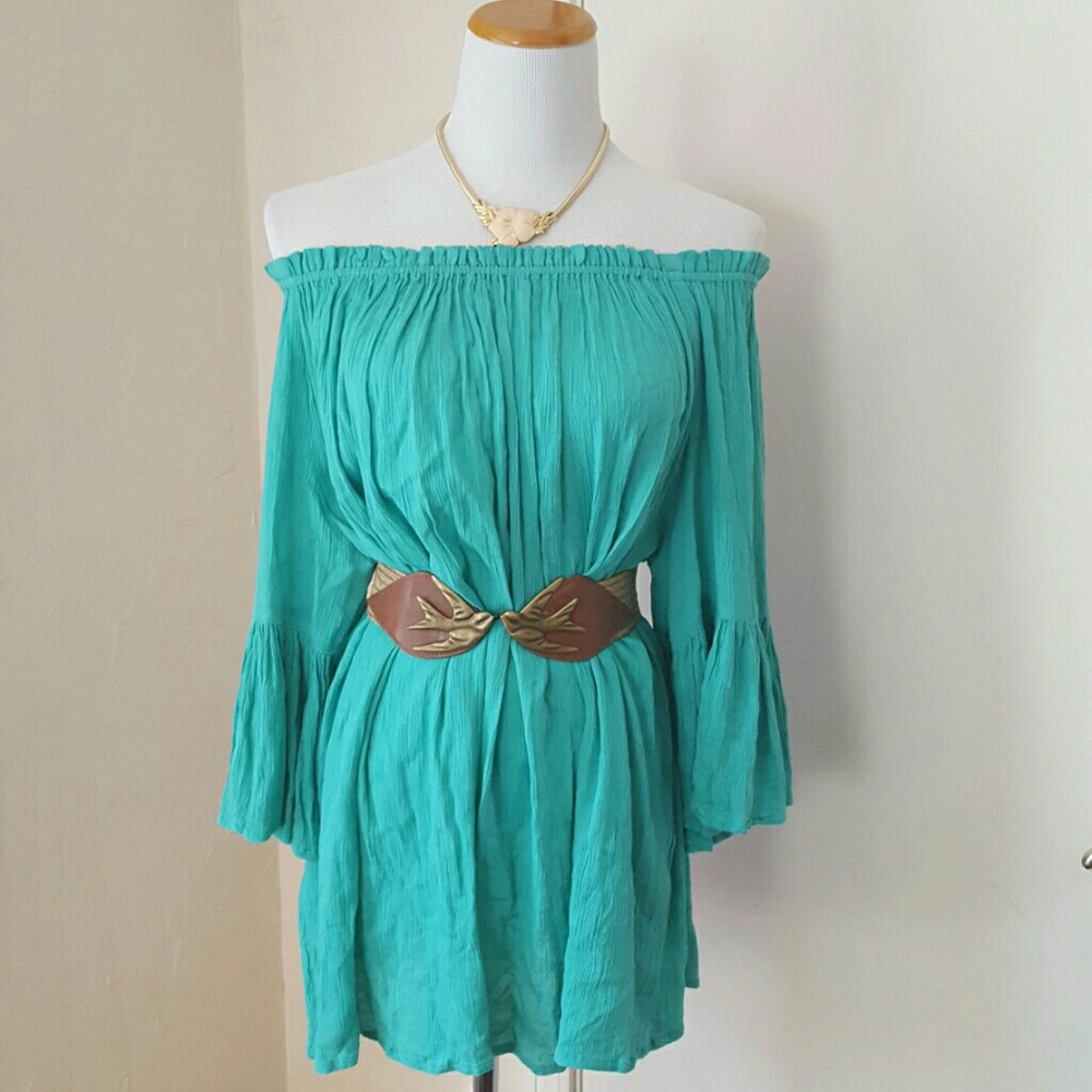 Seafoam green crinkle gauze beach tunic dress